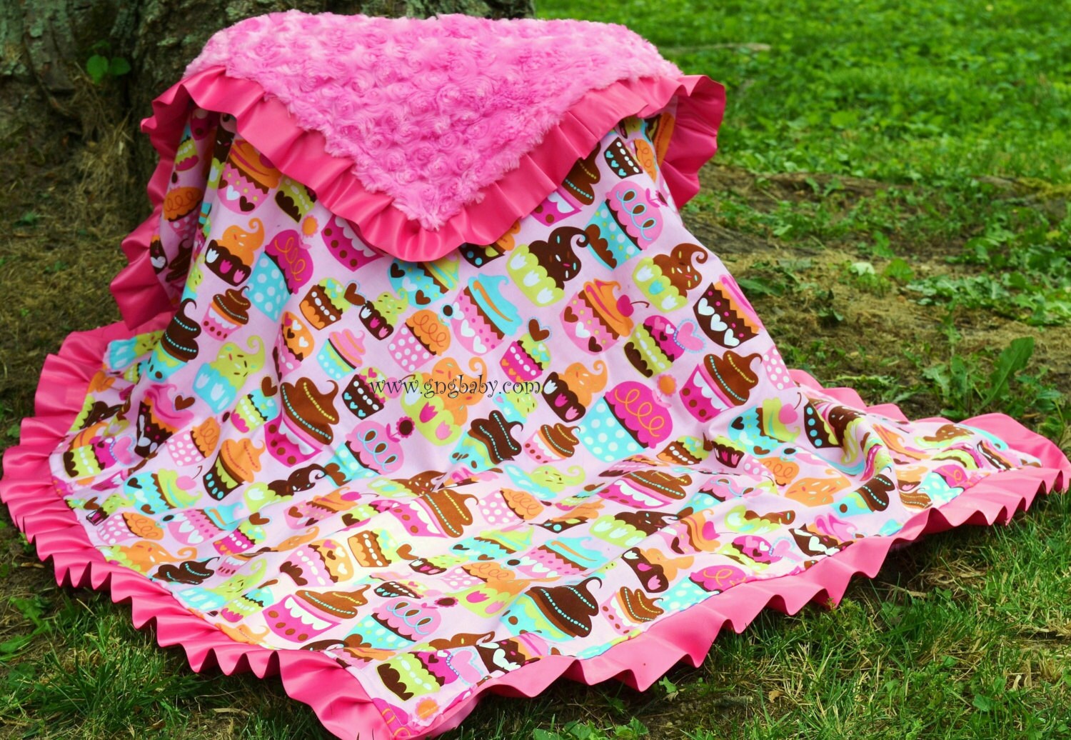 Cupcake Baby Blanket Sweet Treats Sorbet Pink Minky