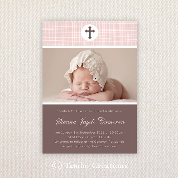 Photo Christening/baptism Invitations. Girls cross design. I Customize, You Print. Il_570xn