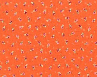 Flower Sugar Spring 2014 Pink Rosebuds on Orange Cotton Fabric by Lecien 30971-40