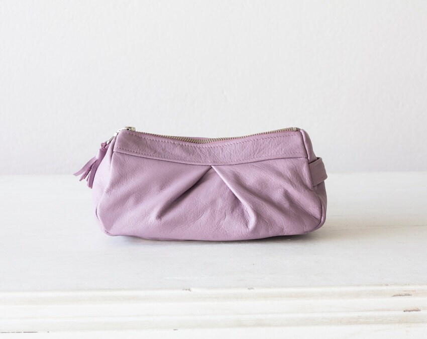 by milloo Pink Leather cosmetic bag, radiant orchid makeup case