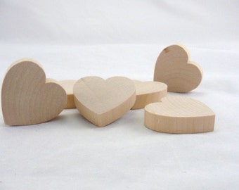 6 Chunky wooden hearts 2 inch (2") wide 1/2" thick unfinished wood hearts diy