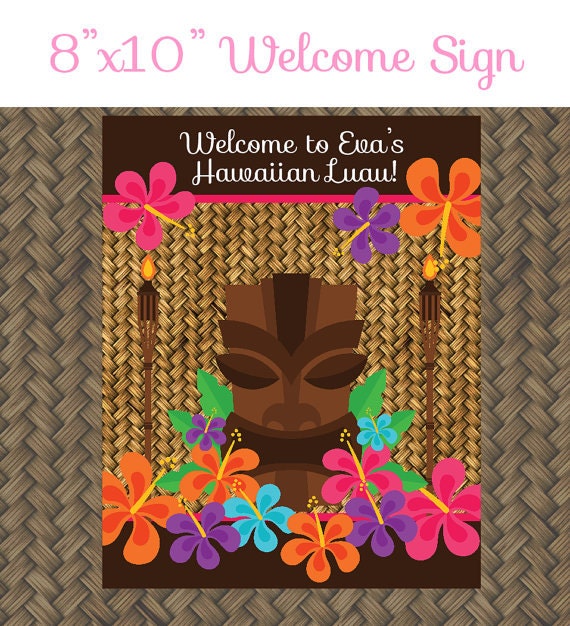 Hawaiian Luau Birthday Party Welcome Sign - 8x10 Welcome Sign ...