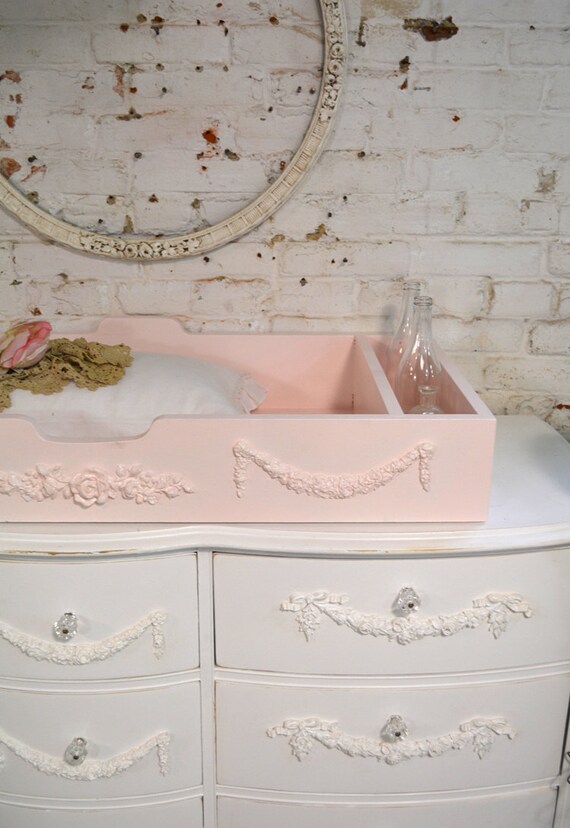 Painted Cottage Shabby Pink Romantic Changing Table Tray CH86