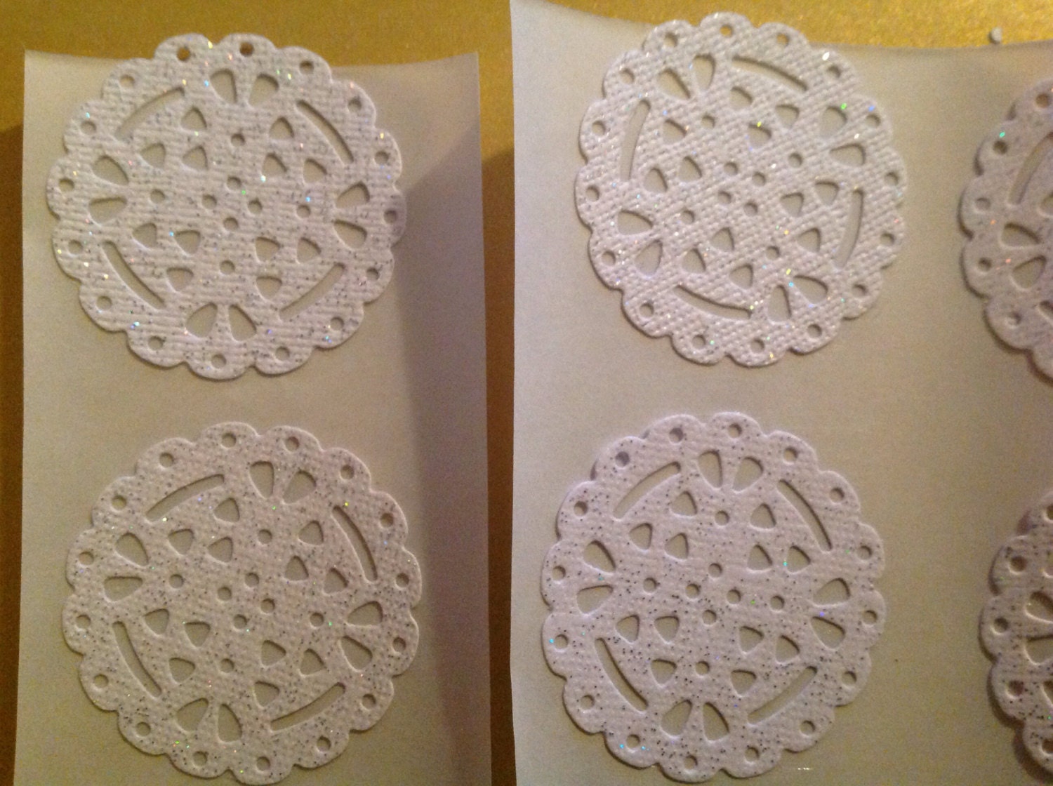 Beautiful Large White Glitter Doily Paper Stickers Wedding