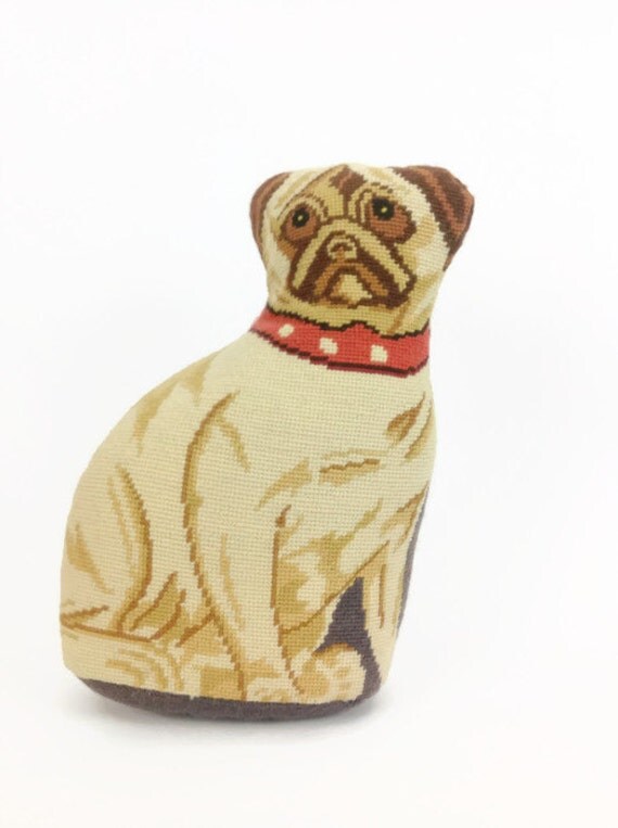 Vintage needlepoint pug dog pillow doorstop