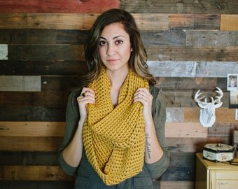 Infinity scarf, mustard scarf, yellow infinity scarf, chunky scarf, gold scarf, circle scarf, spring, fall, winter