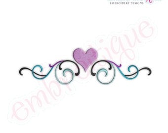 Flourish Border with Heart Embroidery Design- Instant Download Machine Embroidery Design