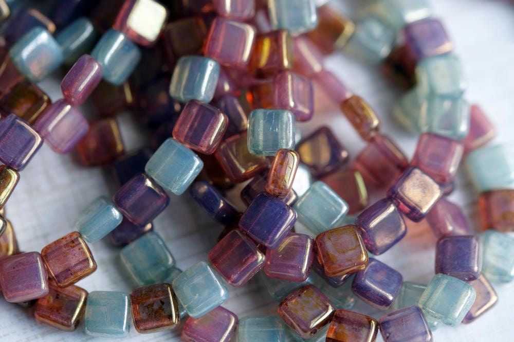6mm CzechMates Tile Beads Luster Tile MIX Czech Glass