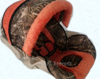 Graco Snugride 32/35/Safeseat Advantage Max 4/Orange Minky Dot Infant Cover 5 piece set~Ready To Ship