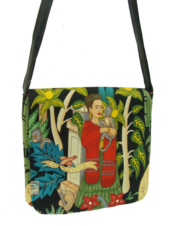 USA Handmade Messenger Bag Shoulder Bag Frida Kahlo In Jungle With ...