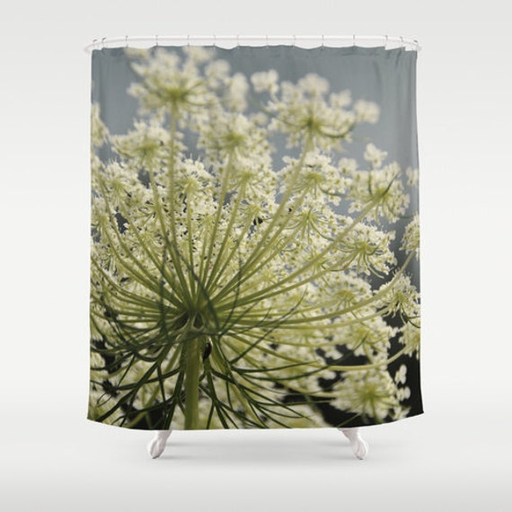 Items similar to Fabric Shower Curtain Queen Anne's Lace White Flower
