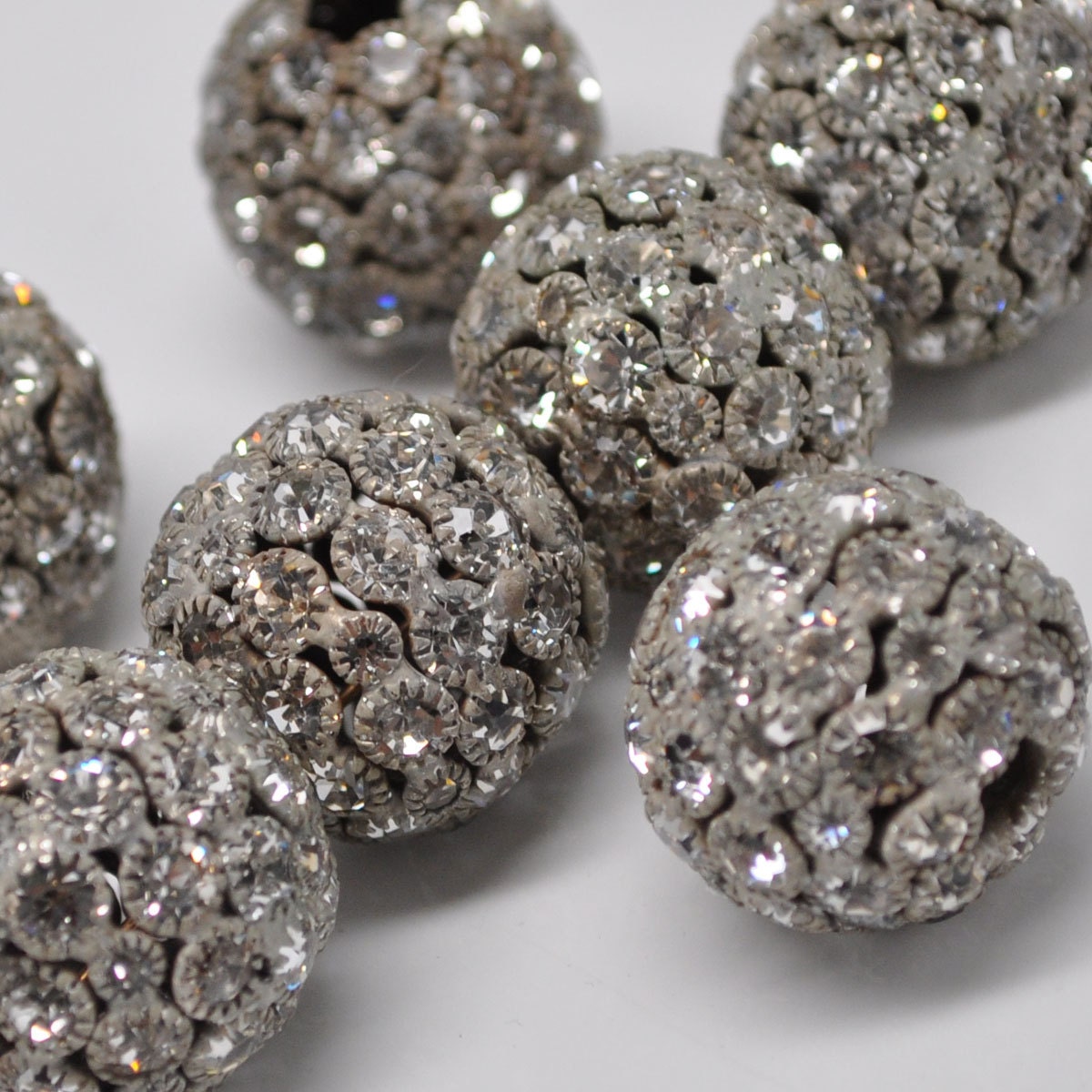 20 X 22 mm Vintage Rhinestones Bead Balls Large Silver Toned
