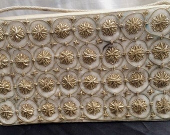 Vintage 1950's White Velveteen and Gold Bullion Evening Bag from India