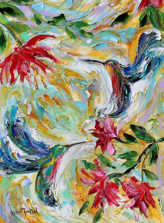 Hummingbirds 16" x 20" Print of Original painting by Karen Tarlton fine art