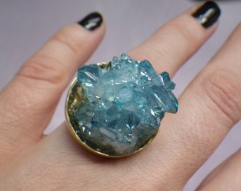 Faux Angel Aura crystal point druzy ring by lotusfairy on Etsy