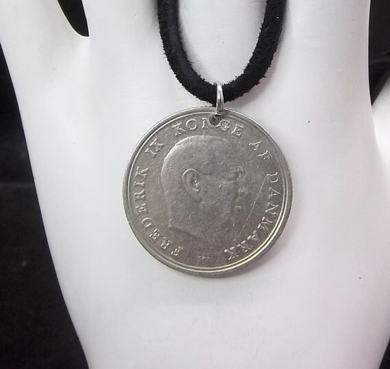 Items similar to Denmark Coin Necklace, 1 Krone, Coin Pendant, Leather ...