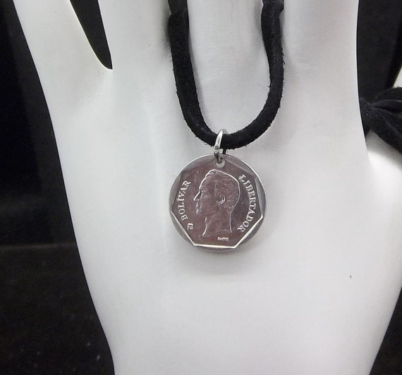 Small Coin Necklace, Argentina 10 Bolivares, Leather Cord, Men's ...