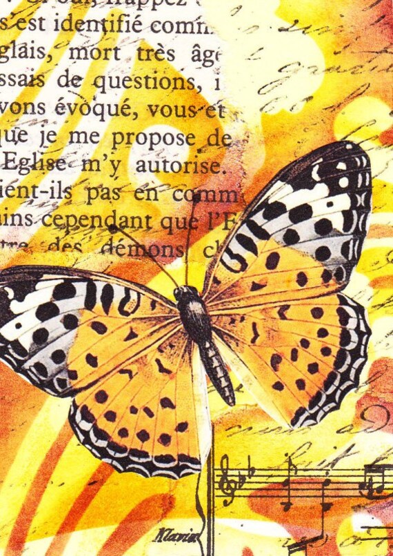 Original mixed media ACEO - Orange butterfly
