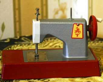 Soviet Toy Sewing Machine - Rare Metal - Manual - Red and Grey - 1980s - from Russia / Soviet Union / USSR