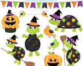 Halloween Witch Turtles Cute Digital Clipart - Commercial Use OK - Halloween Graphics, Halloween Clipart, Halloween Costumes Il_170x135