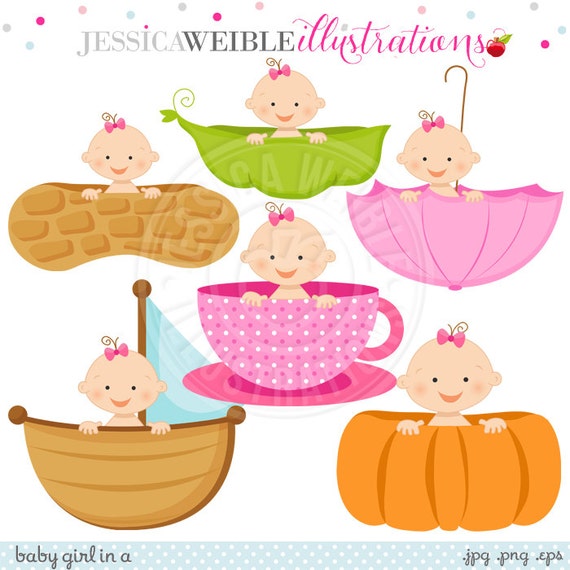 Girl Baby in A Cute Digital Clipart for Card Design, Scrapbooking, and Web Design, Peapod Baby, Pumpkin Baby Il_570xn