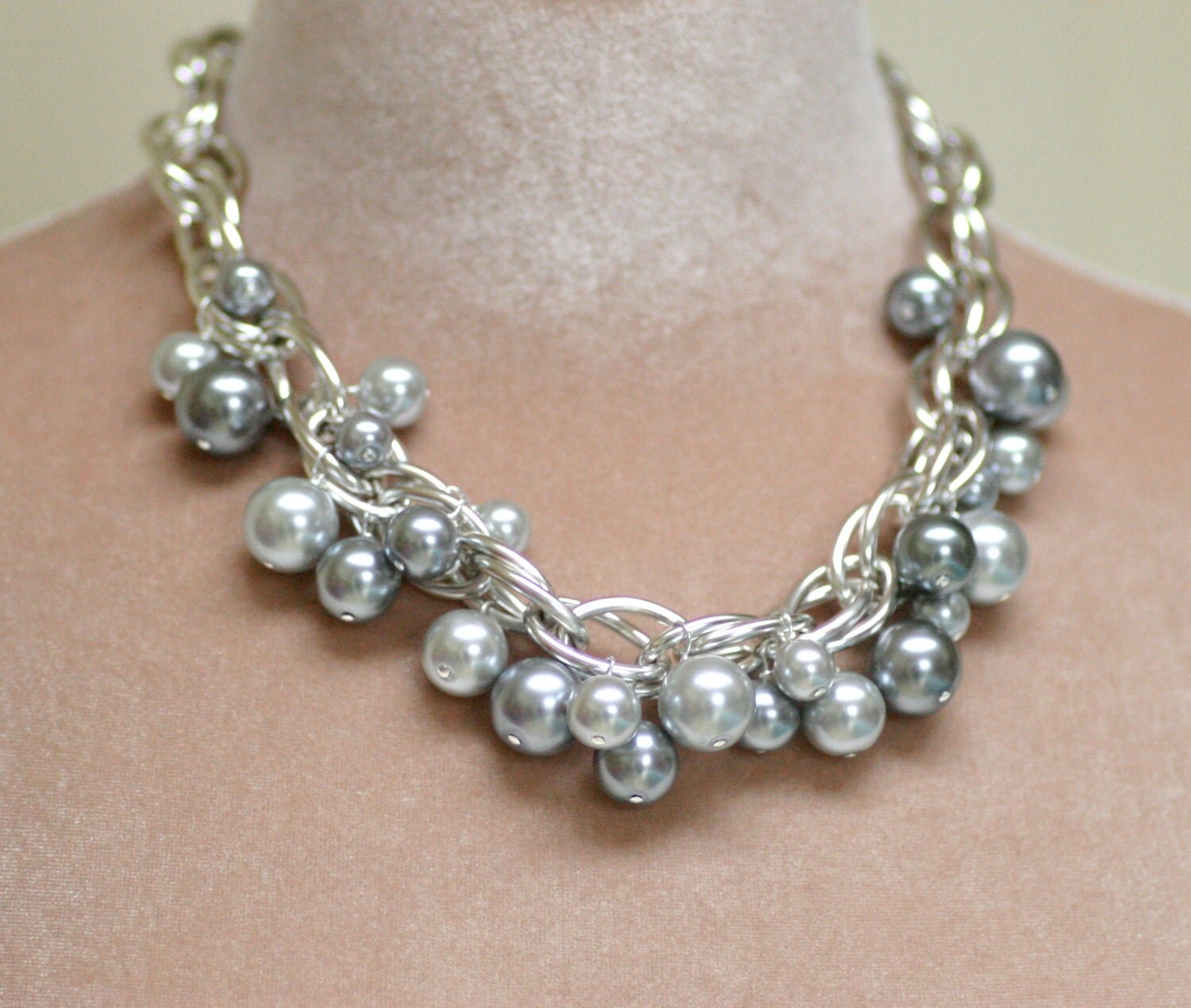 Gray Pearl Necklace Chunky Pearl Necklace By ILoveHoneyWillow