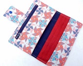 Red, Blue Wallet, Womens Wallet, Red, Blue Pinwheel Clutch, Bifold, Handmade Wallet