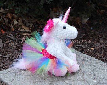 Rainbow Unicorn Plush with Removable Tutu and Daisy Hair Clip ~ Purple, Pink, Or White Unicorn