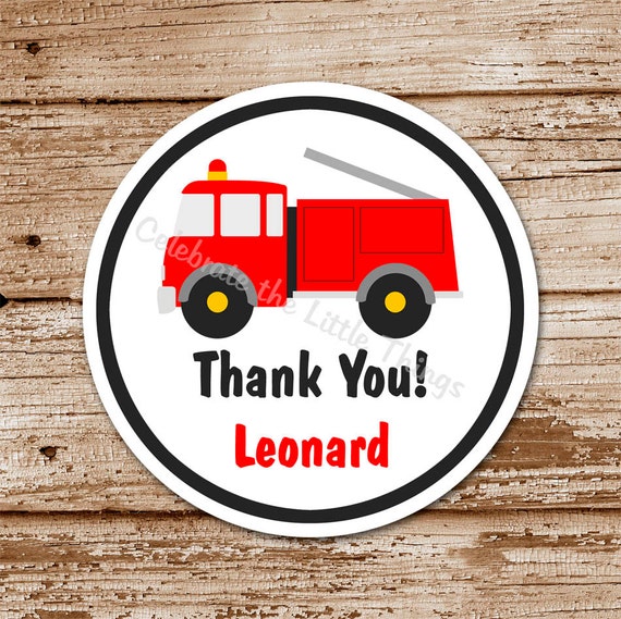Set of 12 / Firetruck Favor Tags, Stickers / Personalized / Fire Truck / Rescue Vehicle Il_570xn
