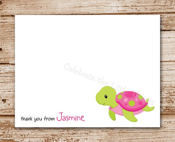 Set of 8 / Turtle Note Cards for Girls / Personalized Stationery / Thank You Notecards / Under the Sea (Color Choices) Il_570xn