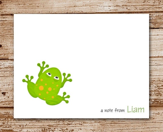 Set of 8 Frog Note Cards, Notecards | Personalized Stationery | Bullfrog, Backyard Critters Il_570xn