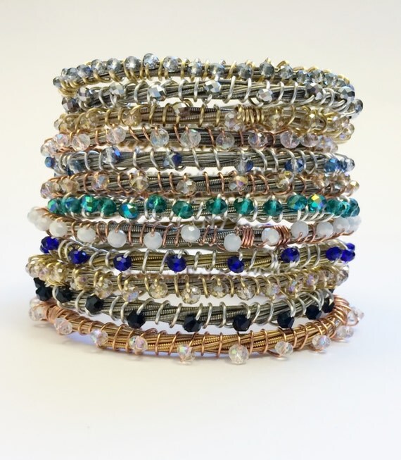 Beaded Guitar String Bangle Bracelet Custom by MegaloDesigns