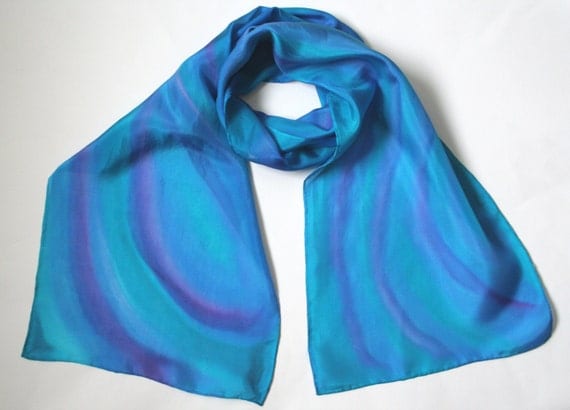 Turquoise Scarf.. Hand Painted Silk Scarf. Cruise Accessory. Carribean Waters