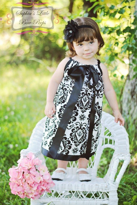 Black and White Damask Pillowcase Dress by Sophialittlebowpeeps