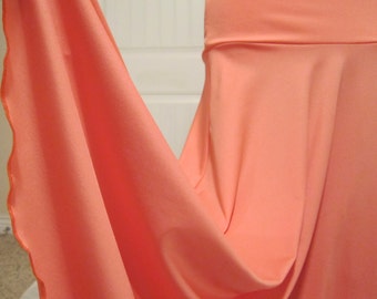 Ladies' Long Modest Solid PEACH Polyester Spandex Jersey Knit Maxi Skirt for Missionary, Travel or Leisure Wear, S/M. 36" long