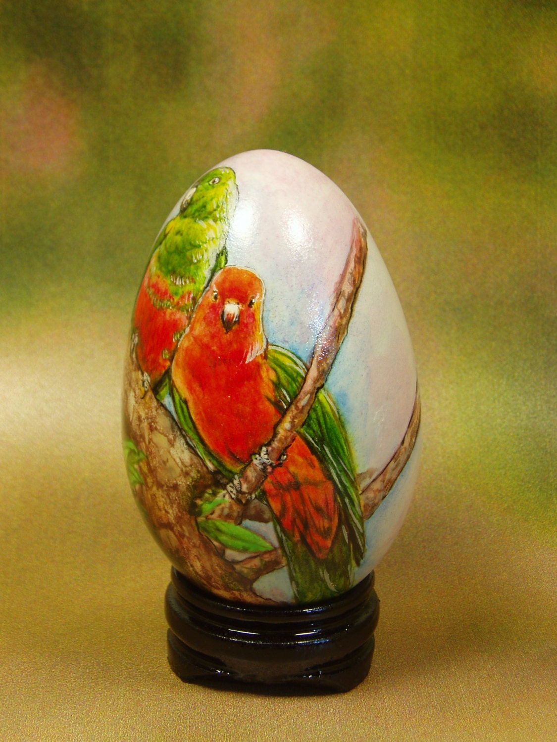 Parrots/ Hand Painted Goose Egg Shell/ Egg Art/ by EggArtsbyShen