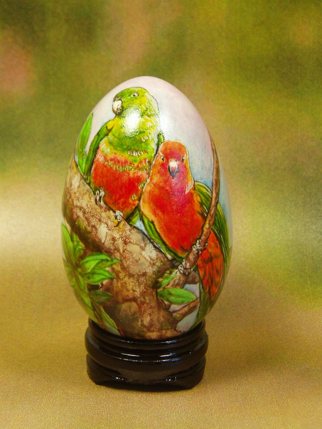 Parrots/ Hand Painted Goose Egg Shell/ Egg Art/ by EggArtsbyShen