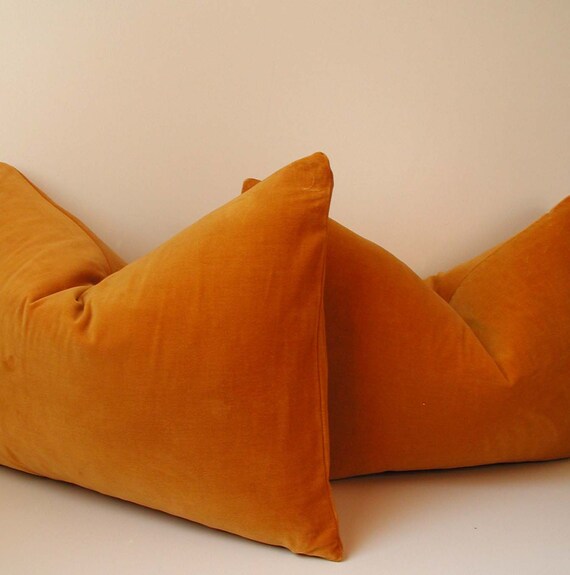 Mustard Yellow Velvet pillow Cover 14 x by STUDIOTULLIAPILLOWS