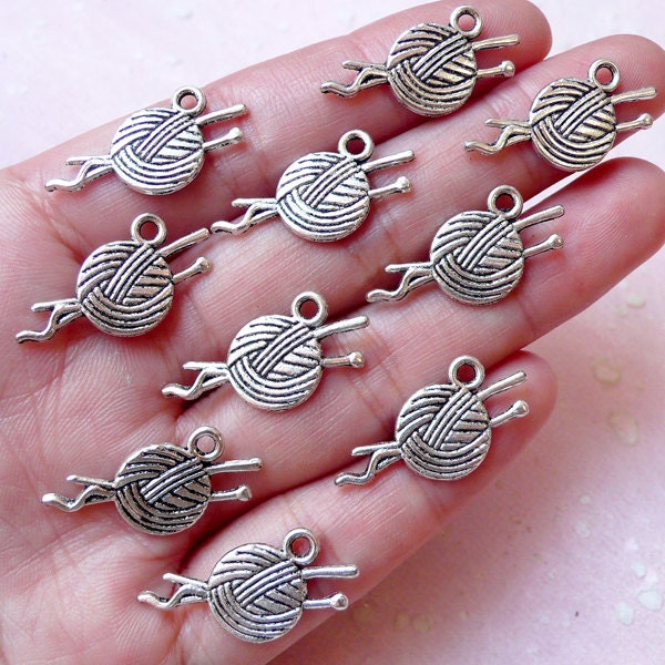 Knitting Charms / Yarn and Needle Charms / Ball by MiniatureSweet