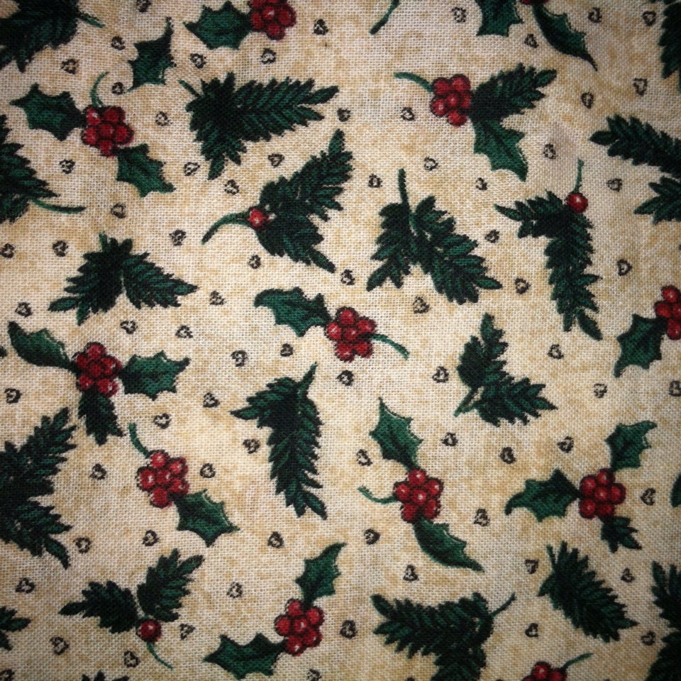 Lightweight Woven Cotton Holly Christmas by redtabbyboutique