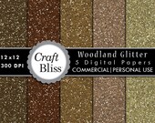 Woodland Glitter Digital Paper Pack Commercial Use INSTANT DOWNLOAD Digital Scrapbooking Papers Gift Wrap Glitter Paper Thanksgiving Il_170x135