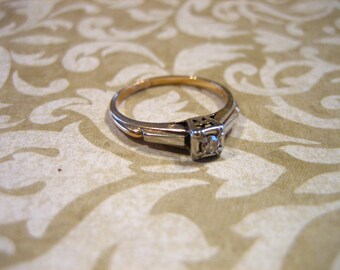 Art Deco 14K -18K Gold Diamond Engagement Wedding Band Ring