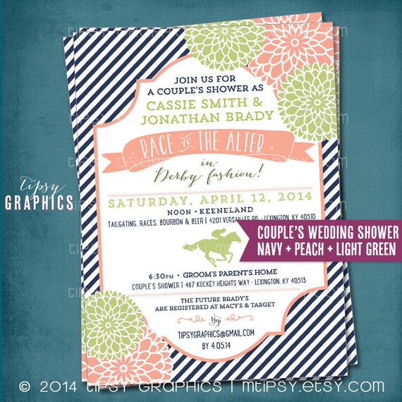 Kentucky Derby Race to the Alter Bridal/Wedding Shower Invitation. Stripes and Mums. Any text or Colors by Tipsy Graphics Il_570xn