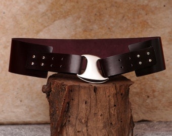 Burgundy Leather Hip Belt, Womens Leather Belt - Wide Curved Ella Belt
