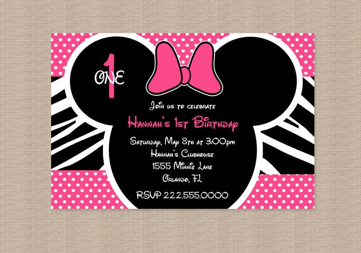 Minnie Mouse Zebra Invitations 7