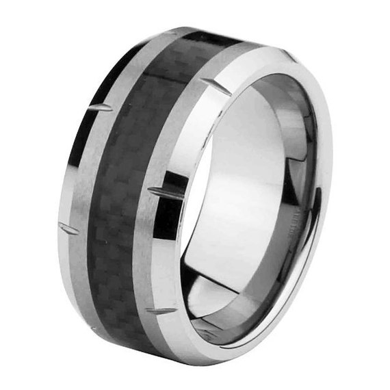 10mm Black Carbon Fiber Tungsten Carbide COMFORT FIT by usajewelry