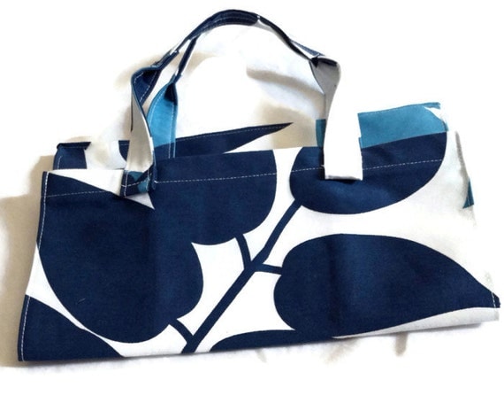 washable large Grocery bag, eco-friendly marketing shopping reusable teal aqua blue leaves