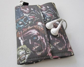 Nerd Herder gadget wallet in Zombie Horde (wine) for iPhone 5, Android, iPhone 6, guitar picks, digital camera, earbuds