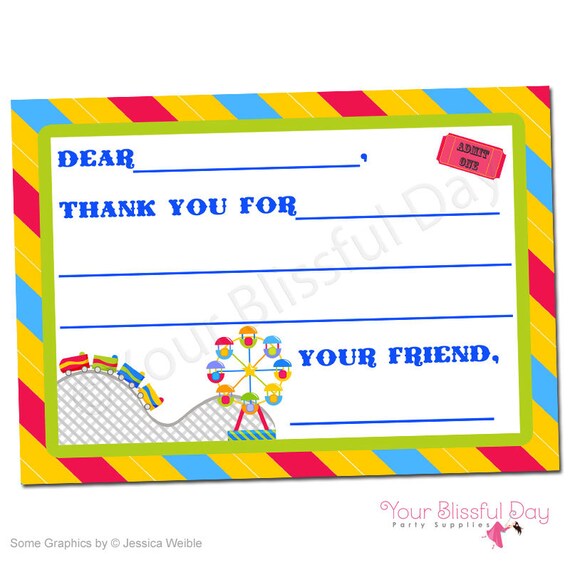 PRINTABLE Carnival Fun Fill-in-the-Blank Thank You Cards #515 Il_570xn