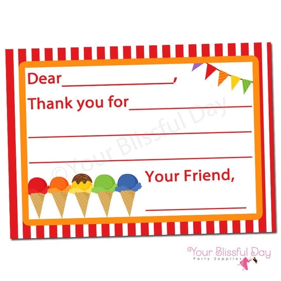PRINTABLE Ice Cream Party Fill-in-the-Blank Thank You Cards Il_570xn
